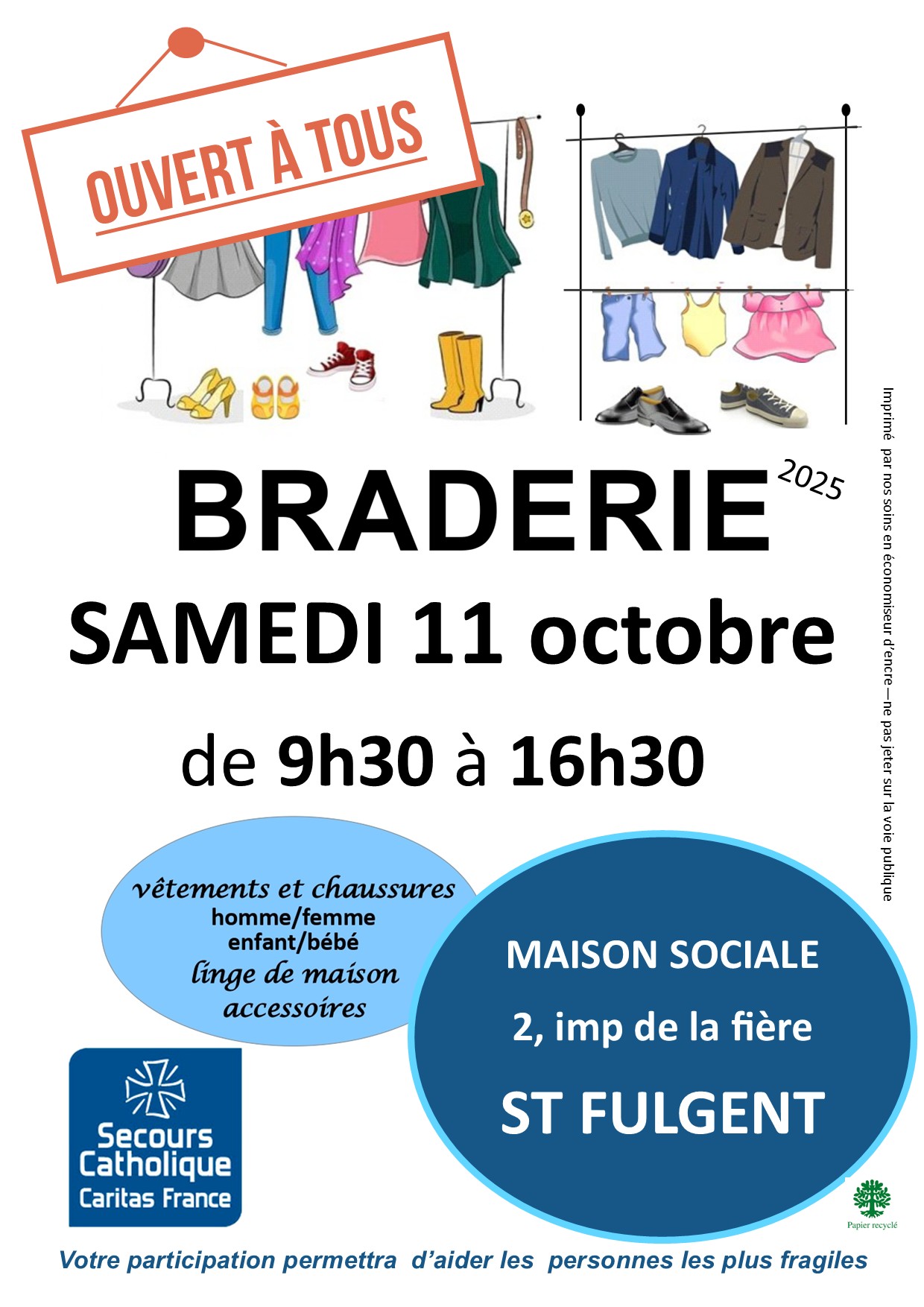 de 9h30 à 16h30 Braderie de la boutique solidaire 