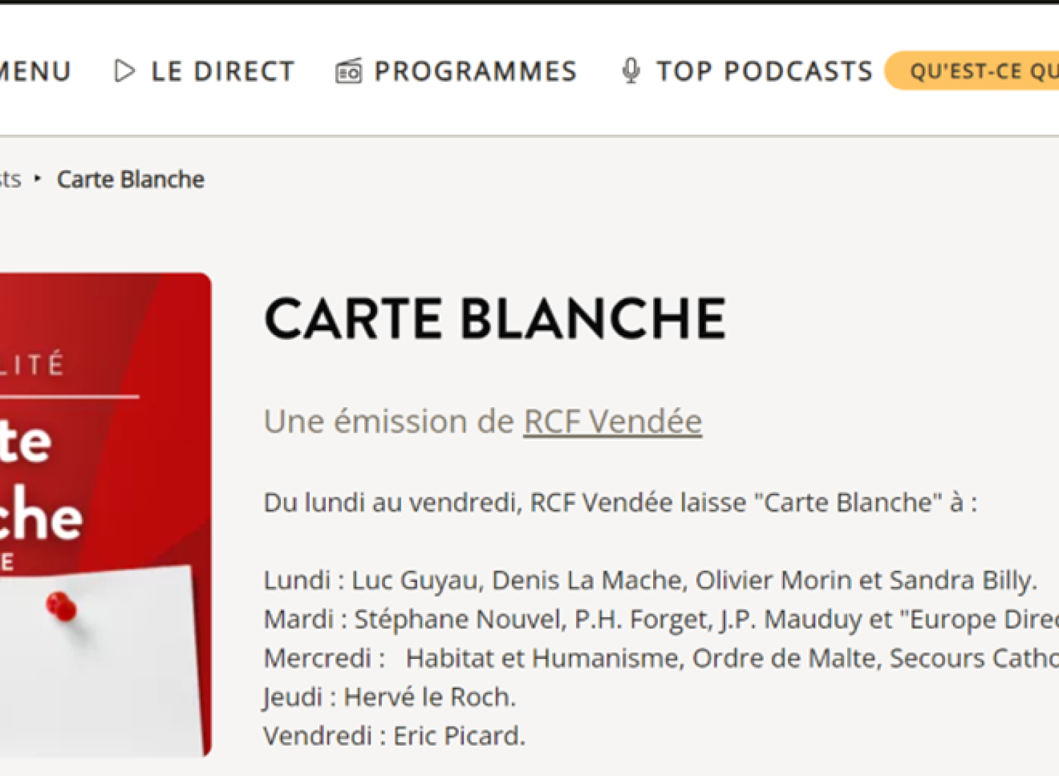 Carte blanche sur RCF